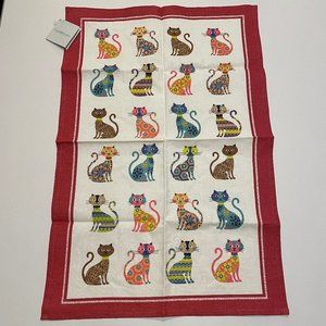 NWT 100% Linen Tea Towel - Groovy Cats